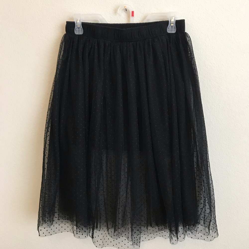 Black Polka Dot Mesh Skirt